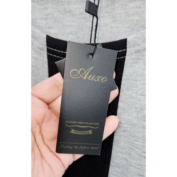 Auxo Maxi Dress Sz Small 4 6 Short Sleeve Stretch Modest Pockets Gray Black NEW - Picture 8 of 10